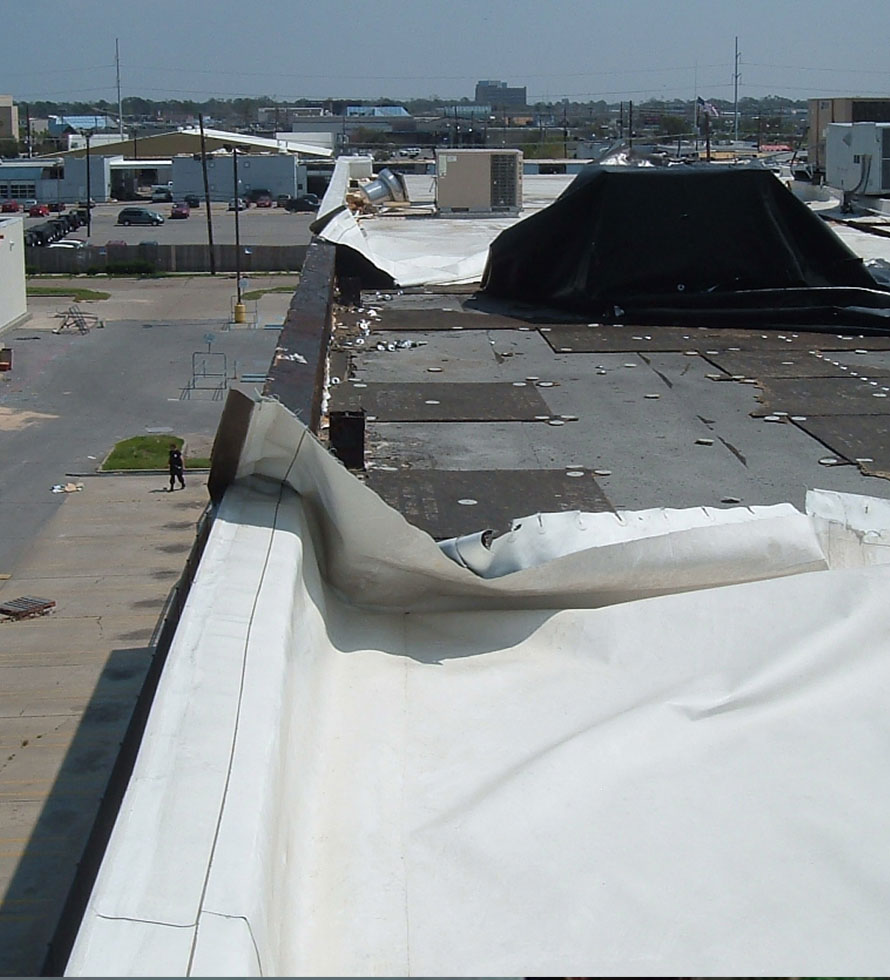 roof membrane lifted by high winds