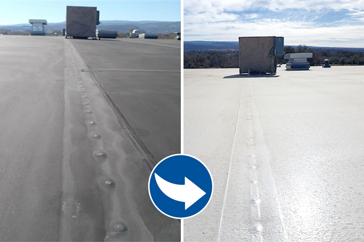 before and after applying a roof coating